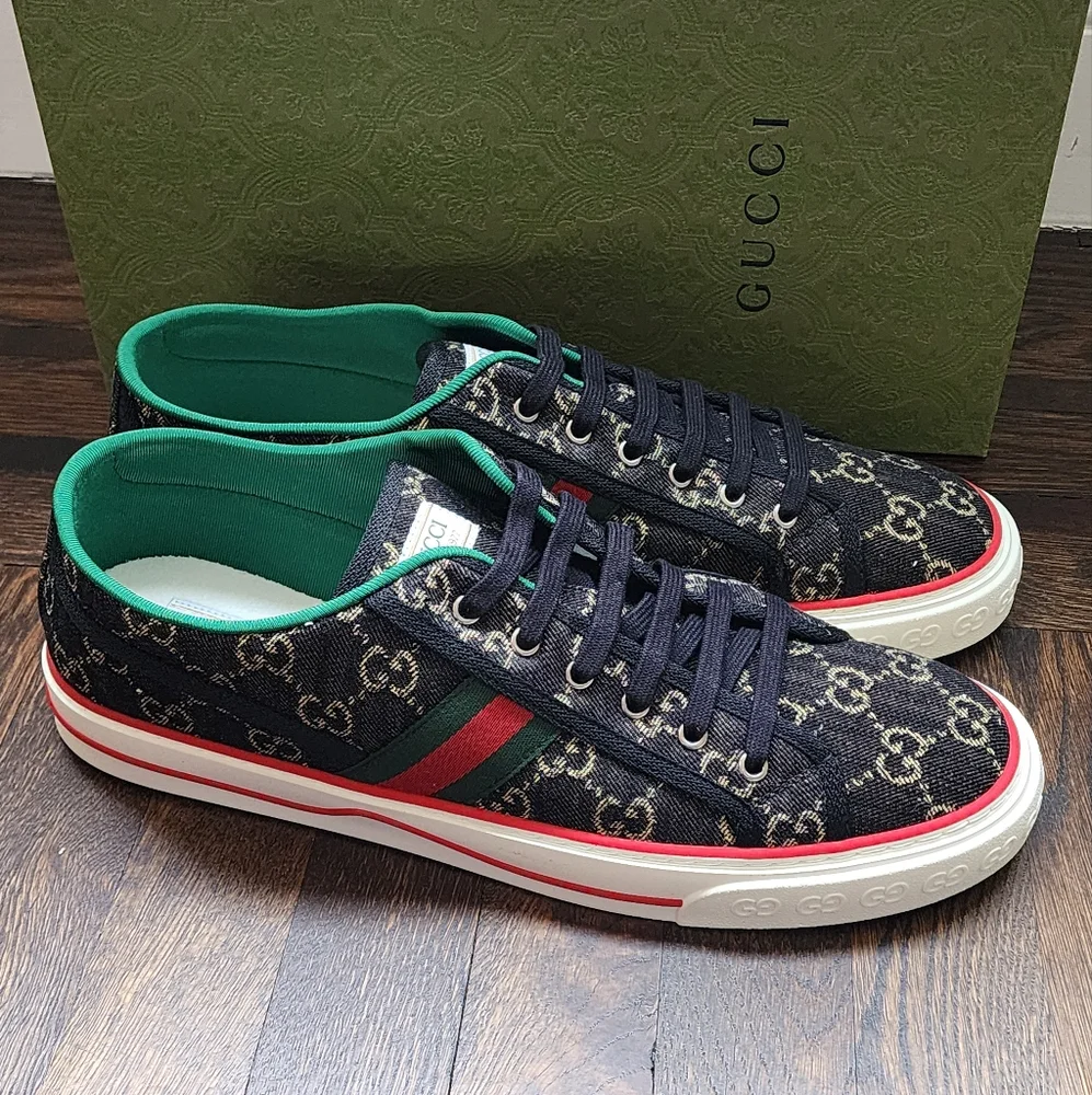 $750 Brand New Gucci Tennis 1977 Men Sneakers Black Web US 15.5 G 14.5